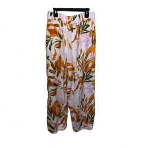 C & C California Linen Floral Wide Leg Pants Lagenlook SizeM Casual Lightweight